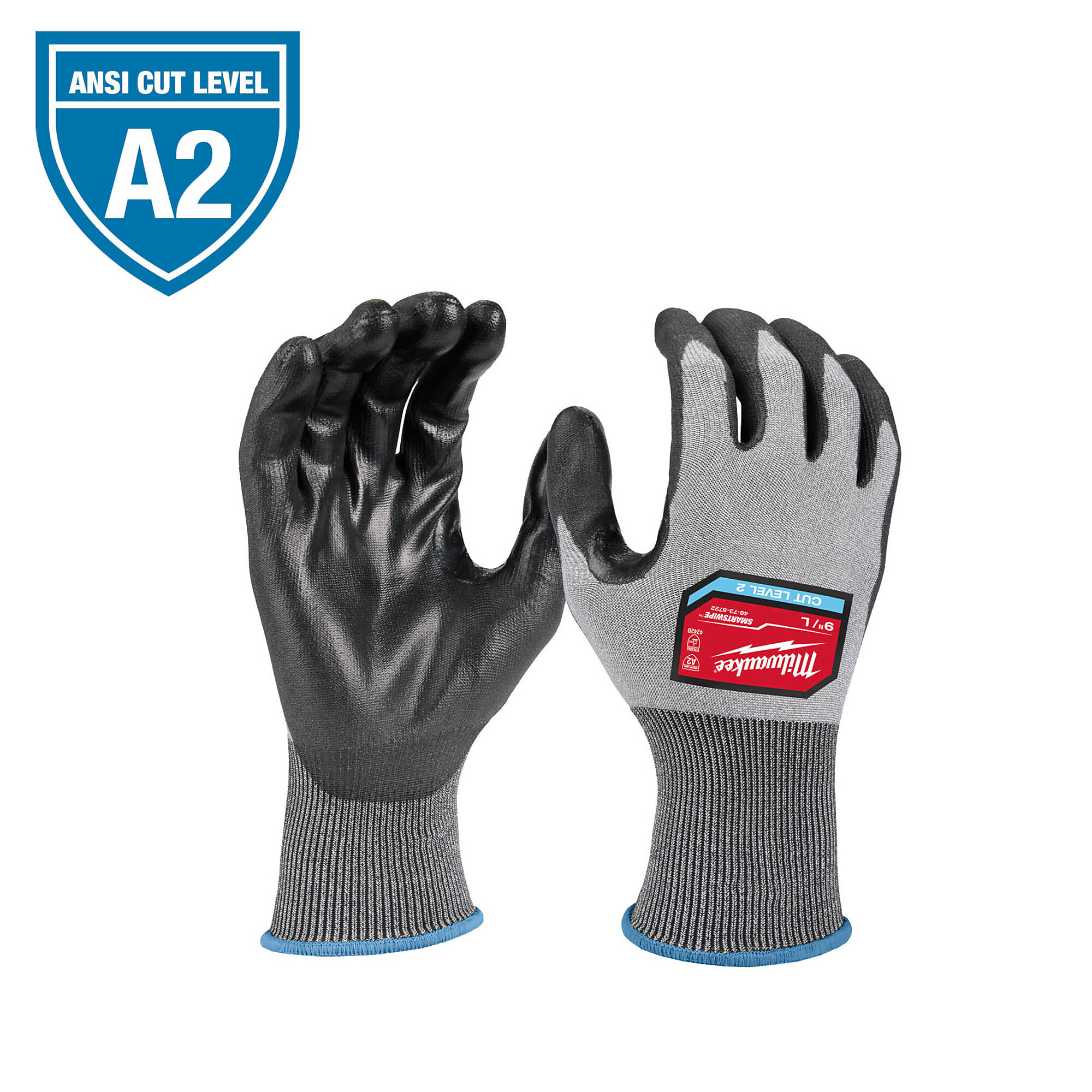 Milwaukee High-Dexterity Cut Level 2 Polyurethane Dipped Gloves, Large, Model# 48-73-8722